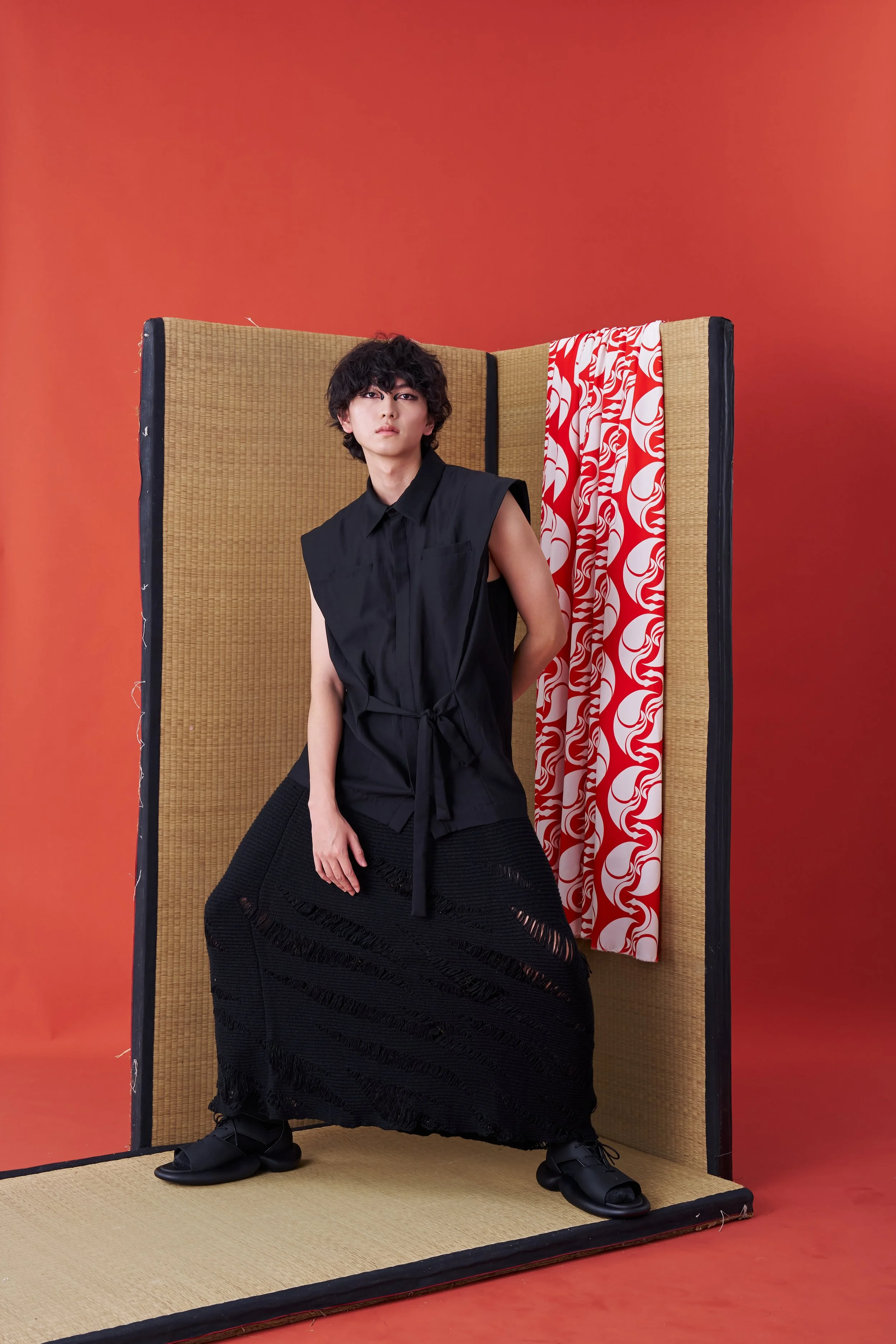 hide LEMONed 甚兵衛 INF Deconstructed Sleeveless Jinbei Shirt (Black printing
